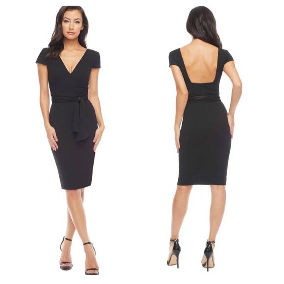 Dress The Population Dana Black Deep V-Neck Sheath Dress Size S NWT